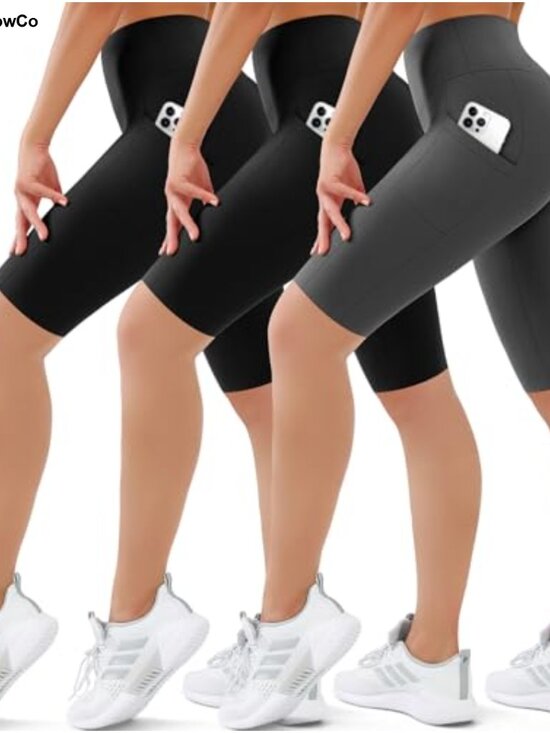 Pants - 3 Pack High Waisted Biker Shorts with Pockets Tummy Control Yoga Running